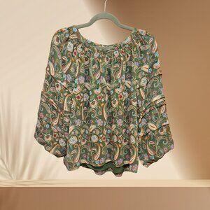 LOFT Green Paisley Off-Shoulder Blouse | Size L
